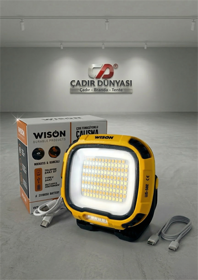 Çadır Dünyası Wison WS-582 Profesyonel Çalışma Lambası - 6400 mAh Güç, 3 Renk Modu, Mıknatıslı & Askılı Powerbank Özellikli Projektör