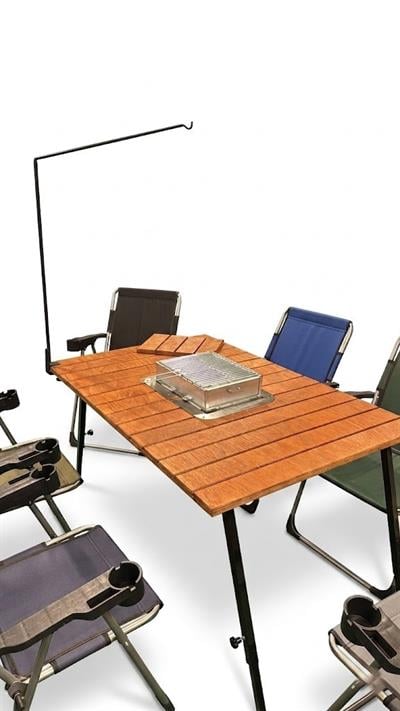 Çadır Dünyası XL Mangallı Gürgen Masa Seti - 85x135 cm Katlanabilir Doğal Ahşap Masa, Ayarlanabilir Ayaklı, Askı Aparatı ve Lambası HEDİYE!