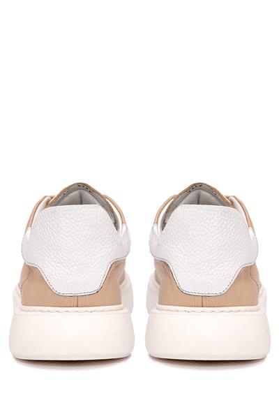Bağcıklı Kalın Eva Taban Bej Deri Sneaker Ayakkabı 2025-5