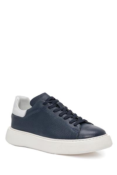 Bağcıklı Kalın Eva Taban Lacivert Deri Sneaker Ayakkabı 2025-5