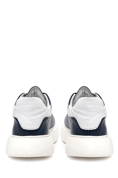 Bağcıklı Kalın Eva Taban Lacivert Deri Sneaker Ayakkabı 2025-5