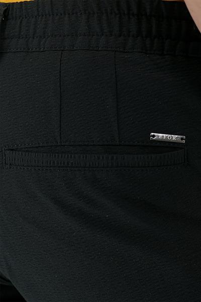 Bermuda 034 Slim Fit Beli Lastikli Gofre Pamuklu Casual Siyah Şort