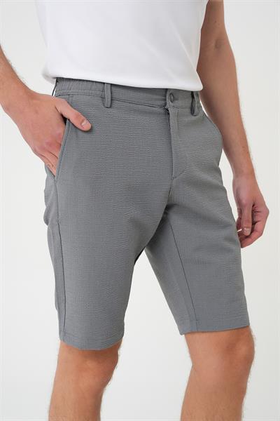 Bermuda 034 Slim Fit Beli Lastikli Gofre Pamuklu Casual Gri Şort
