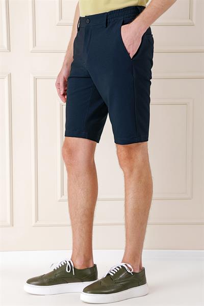 Bermuda 034 Slim Fit Beli Lastikli Gofre Pamuklu Casual Lacivert Şort