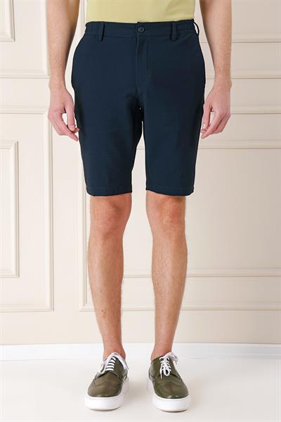 Bermuda 034 Slim Fit Beli Lastikli Gofre Pamuklu Casual Lacivert Şort