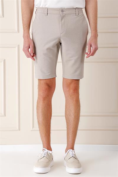 Bermuda 034 Slim Fit Beli Lastikli Gofre Pamuklu Casual Taş Şort