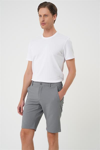 Bermuda 034 Slim Fit Beli Lastikli Gofre Pamuklu Casual Gri Şort
