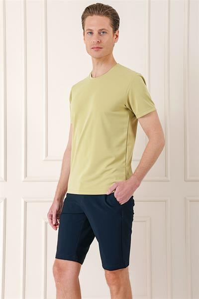 Bermuda 034 Slim Fit Beli Lastikli Gofre Pamuklu Casual Lacivert Şort