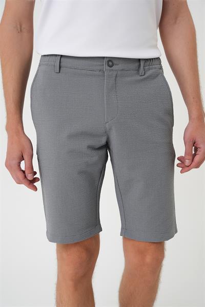 Bermuda 034 Slim Fit Beli Lastikli Gofre Pamuklu Casual Gri Şort