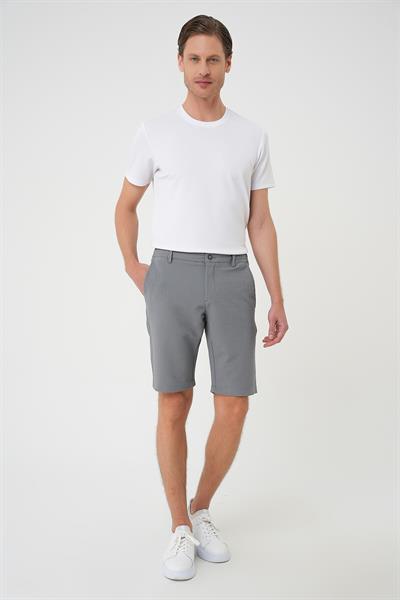 Bermuda 034 Slim Fit Beli Lastikli Gofre Pamuklu Casual Gri Şort