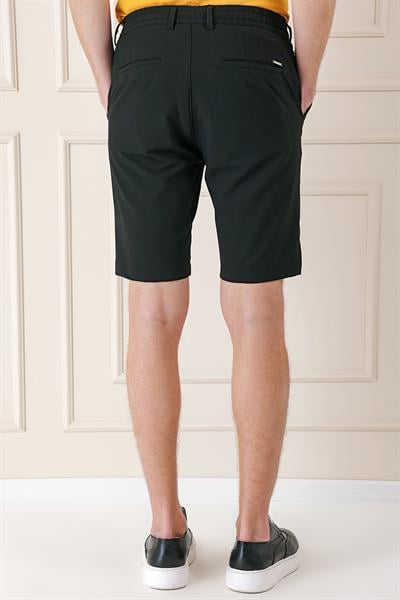 Bermuda 034 Slim Fit Beli Lastikli Gofre Pamuklu Casual Siyah Şort