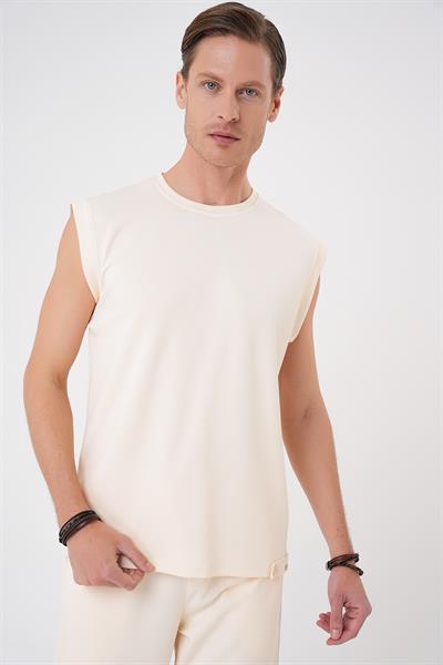 Bermuda 035 Comfort Fit Bağcıklı Bel Viskon Karışımlı Casual Bej Şort