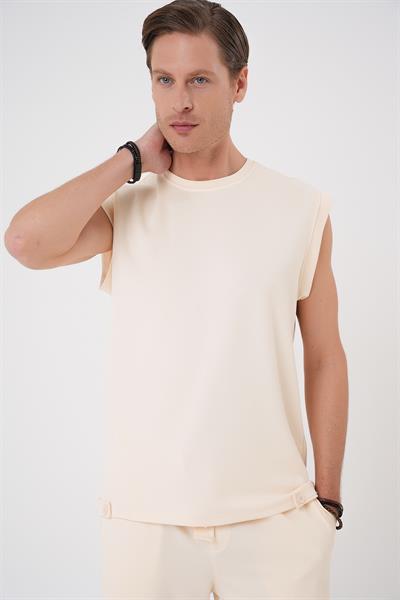 Bermuda 035 Comfort Fit Bağcıklı Bel Viskon Karışımlı Casual Bej Şort