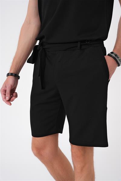 Bermuda 035 Comfort Fit Bağcıklı Bel Viskon Karışımlı Casual Siyah Şort