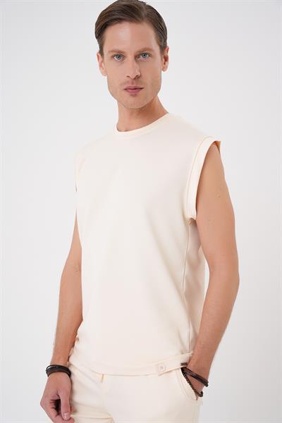 Bermuda 035 Comfort Fit Bağcıklı Bel Viskon Karışımlı Casual Bej Şort