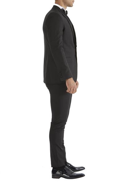 Slim Fit Çıkarılabilir Saten Yaka Yelekli Siyah Damatlık Smokin Takım Black 034