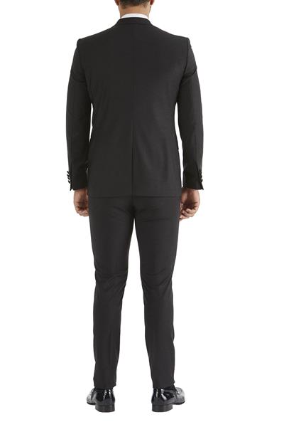 Slim Fit Çıkarılabilir Saten Yaka Yelekli Siyah Damatlık Smokin Takım Black 034