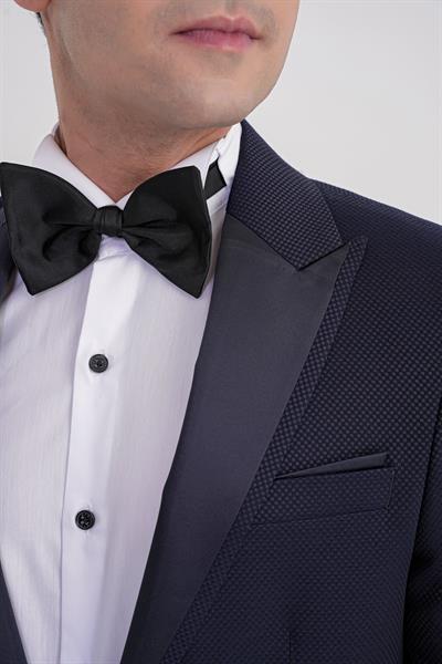 Black 035 Slim Fit Saten Yaka Çift Yırtmaçlı Tek Düğmeli Lacivert Damatlık Smokin Ceket