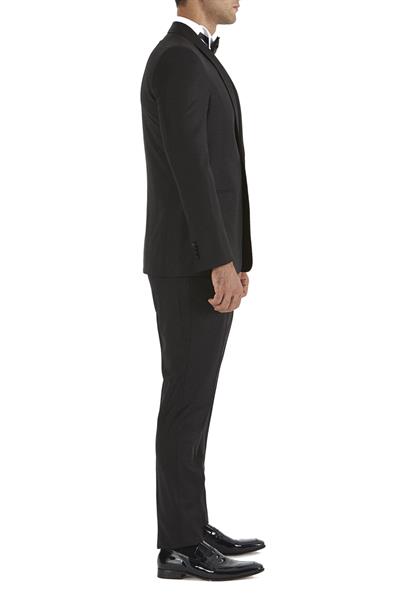 Slim Fit Çıkarılabilir Saten Şal Yaka Siyah Damatlık Smokin Takım Black 037
