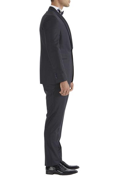 Slim Fit Çıkarılabilir Saten Şal Yaka Lacivert Damatlık Smokin Takım Black 037