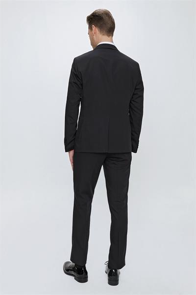 Slim Fit Çıkarılabilir Saten Yaka Siyah Damatlık Smokin Takım Black 061