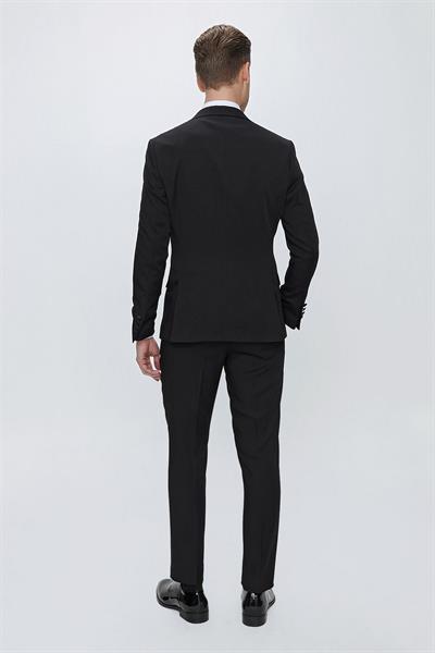 Slim Fit Çıkarılabilir Saten Yaka Siyah Damatlık Smokin Takım Black 067