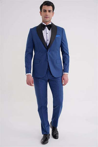 Slim Fit Çıkarılabilir Şal Saten Yaka Parlement Yelekli Damatlık Smokin Takım Black 072