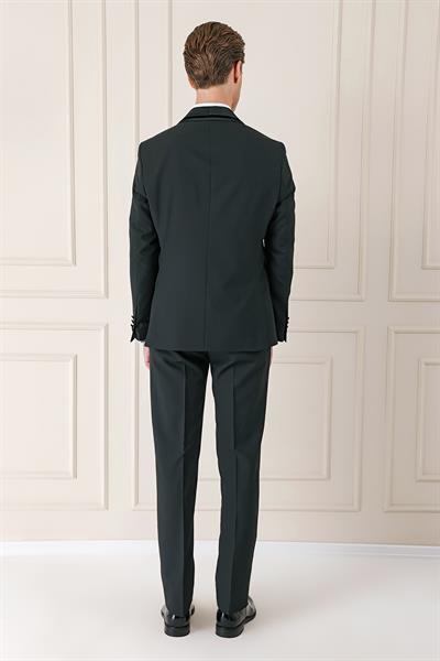 Slim Fit Çıkarılabilir Saten Yaka Siyah Damatlık Smokin Takım Black 075