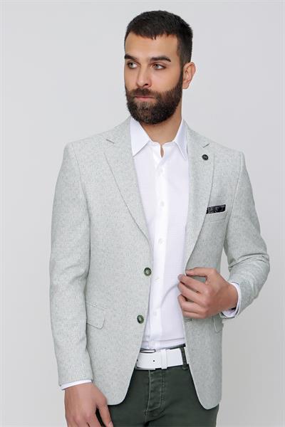 Slim Fit Çift Yırtmaç Kırçıllı Dokuma Nil Yeşili Spor Ceket C 613