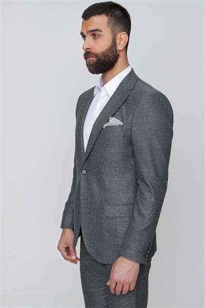 Slim Fit Mono Yaka Kırçıllı Dokuma Esnek Siyah Spor Ceket C 614