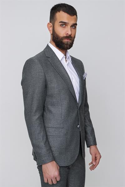Slim Fit Mono Yaka Kırçıllı Dokuma Esnek Siyah Spor Ceket C 614