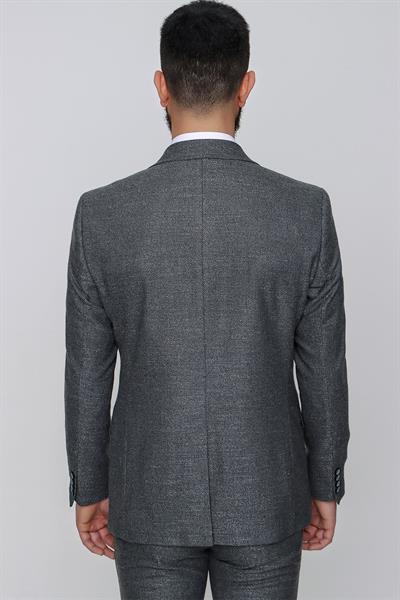 Slim Fit Mono Yaka Kırçıllı Dokuma Esnek Siyah Spor Ceket C 614