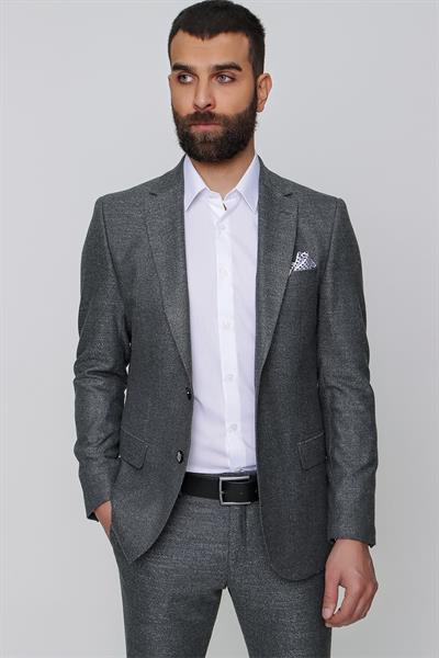 Slim Fit Mono Yaka Kırçıllı Dokuma Esnek Siyah Spor Ceket C 614