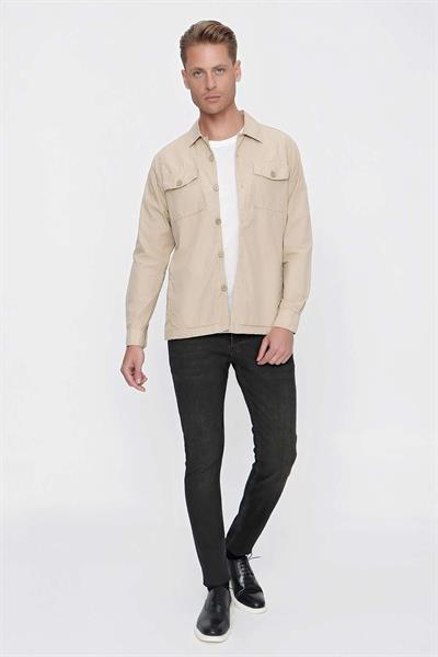 Slim Fit %100 Pamuk Yan Cep Gömlek Yaka Bej Spor Ceket C 618