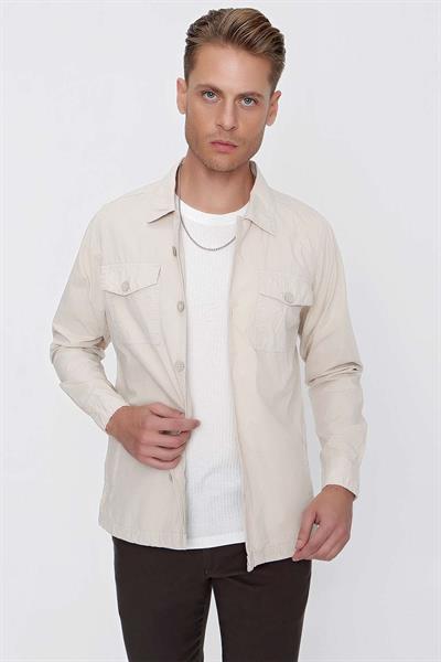 Slim Fit %100 Pamuk Yan Cep Gömlek Yaka Taş Spor Ceket C 618