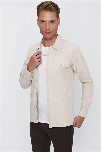 Slim Fit %100 Pamuk Yan Cep Gömlek Yaka Taş Spor Ceket C 618