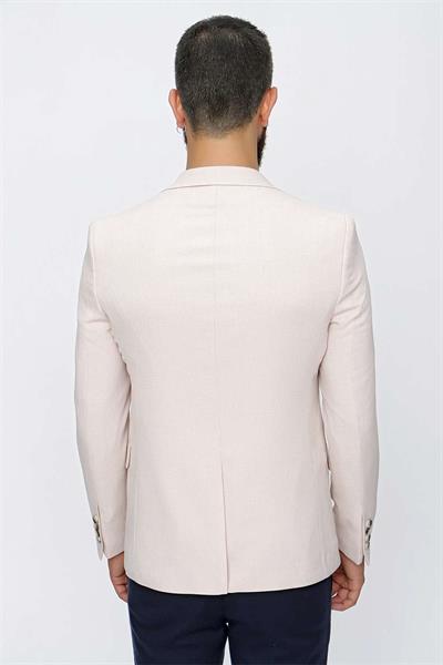 Slim Fit Mono Yaka Doku Desenli Bej Spor Ceket C 620