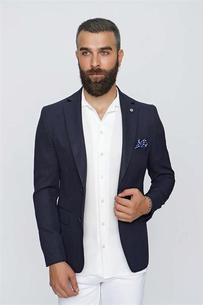 Slim Fit Mono Yaka Doku Desenli Lacivert Spor Ceket C 620