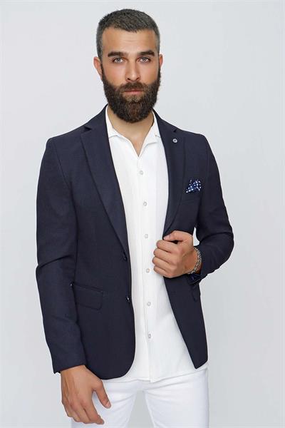 Slim Fit Mono Yaka Doku Desenli Lacivert Spor Ceket C 620