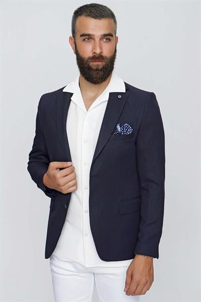 Slim Fit Mono Yaka Doku Desenli Lacivert Spor Ceket C 620