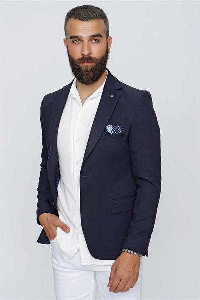 Slim Fit Mono Yaka Doku Desenli Lacivert Spor Ceket C 620