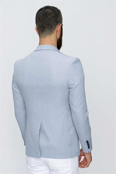 Slim Fit Mono Yaka Doku Desenli Mavi Spor Ceket C 620