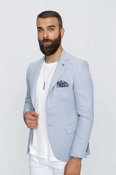 Slim Fit Mono Yaka Doku Desenli Mavi Spor Ceket C 620