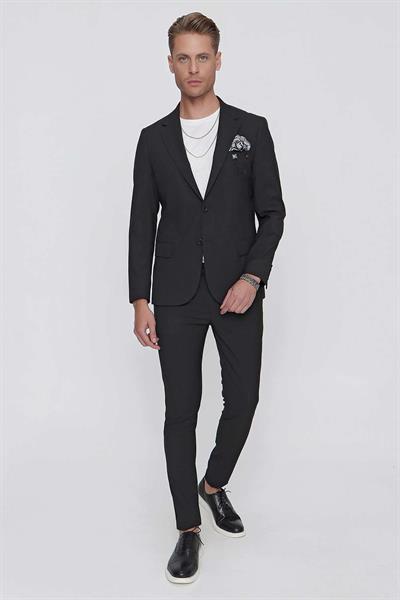 Slim Fit Doku Desenli %96 Pamuk Esnek Siyah Spor Ceket C 623
