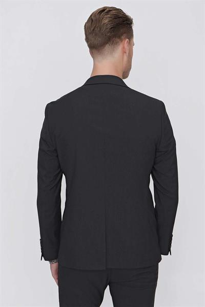 Slim Fit Doku Desenli %96 Pamuk Esnek Siyah Spor Ceket C 623