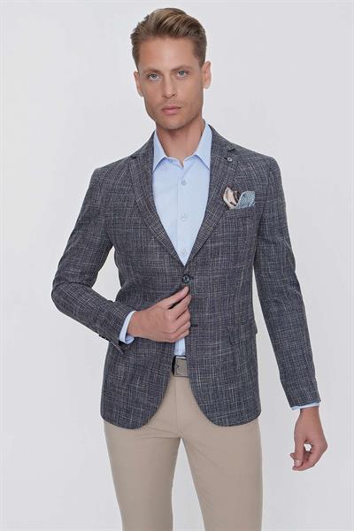 Slim Fit Mono Yaka Kırçıllı Dokuma Lacivert Spor Ceket C 628