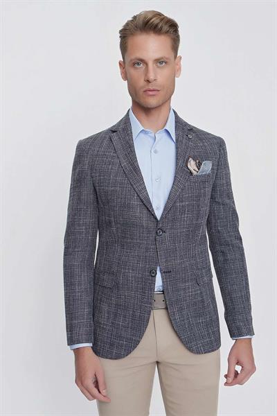 Slim Fit Mono Yaka Kırçıllı Dokuma Lacivert Spor Ceket C 628