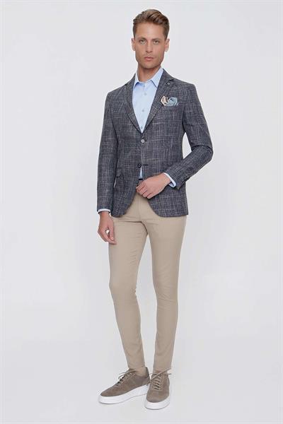 Slim Fit Mono Yaka Kırçıllı Dokuma Lacivert Spor Ceket C 628