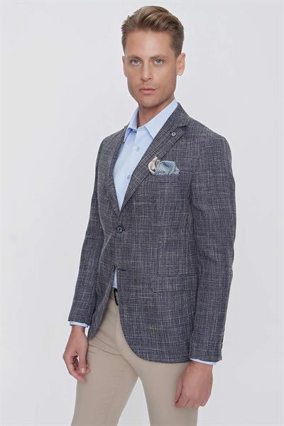 Slim Fit Mono Yaka Kırçıllı Dokuma Lacivert Spor Ceket C 628