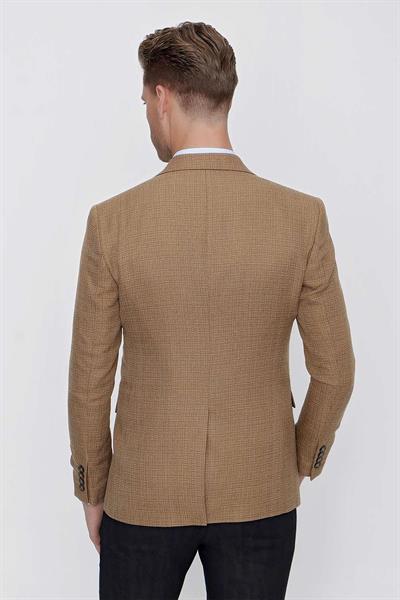 Slim Fit Mono Yaka Kırçıllı Dokuma Safran Spor Ceket C 628